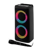 BOCINA INALAMBRICA BLUETOOTH PORTATIL CON MICROFONO RECARGABLE LUZ RGB DOBLE BOCINA 4 PULGADAS PERFECT CHOICE FESTA ULTIMATE – NEGRO