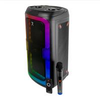 BOCINA INALAMBRICA BLUETOOTH PORTATIL RECARGABLE LUZ RGB CON MICROFONO / CONTROL REMOTO FUNCION TWS DUAL 8 PULGADAS PERFECT CHOICE JOY – NEGRO