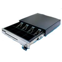 CAJON DE DINERO EC LINE EC-CD-100-P, NEGRO, COMPARTIMIENTOS 5 BILLETES - 8 MONEDAS, RODAMIENTO, PANEL DE ACERO INOXIDABLE, RJ11